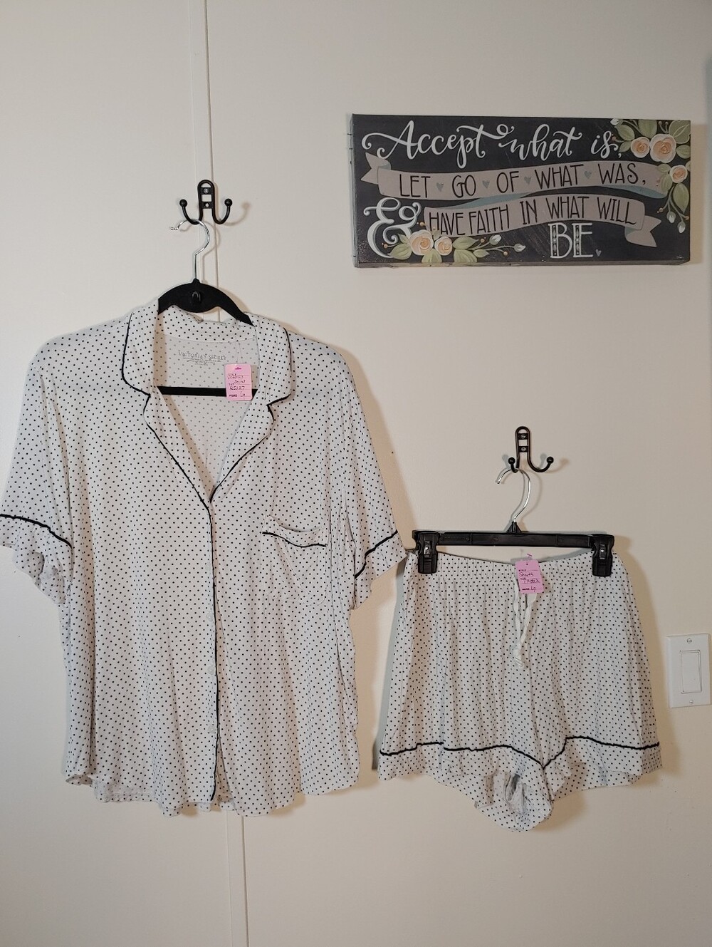 Victoria's Secret Size Large Black And White Polka Dot Pajama Set